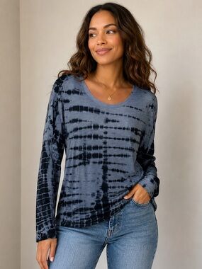 Anthropologie Tie Dye Long Sleeve Top Blue Black Womens XL Soft